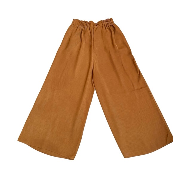 Mango Mustard Brown High Rise Tie Waist Wide Leg Crop Pants Medium - Picture 10 of 13